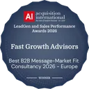 Badge du vainqueur, Best B2B Message-Market Fit Consultancy 2026, Europe (Acquisition International)